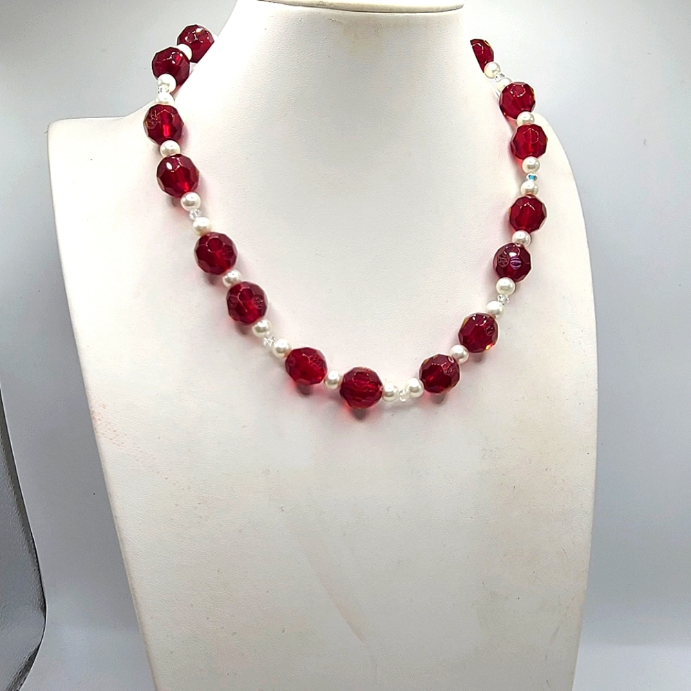 Hand Made Red Glass Beaded Necklace